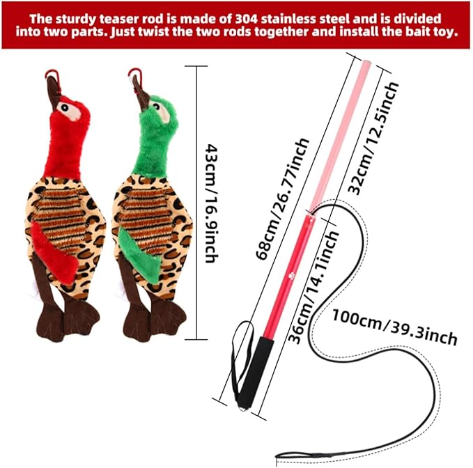 Flirt Pole for Dogs - Cat Fishing Pole Toy | Cat Wand Toy | Interactive Flirt Pole Toy | Puppy Wand Rope to and Tug of War | Durable Teaser Wand with Nylon Rope Tether Lure Toy for Dogs