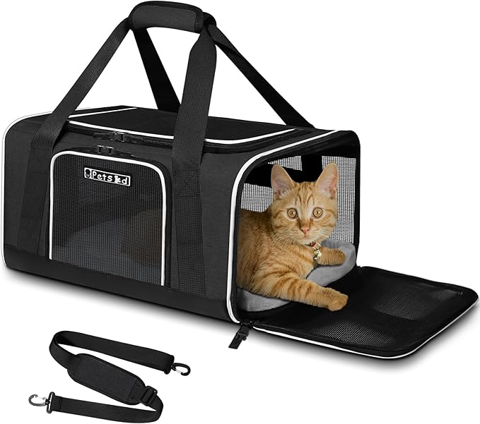 Petskd Pet Carrier 18x13x9.5 Southwest Airline Approved, Pet Travel Carrier Bag for Small Cats and Dogs, Soft Dog Carrier for 1-15 LBS Pets,Dog Cat Carrier with Safety Lock Zipper (Black)