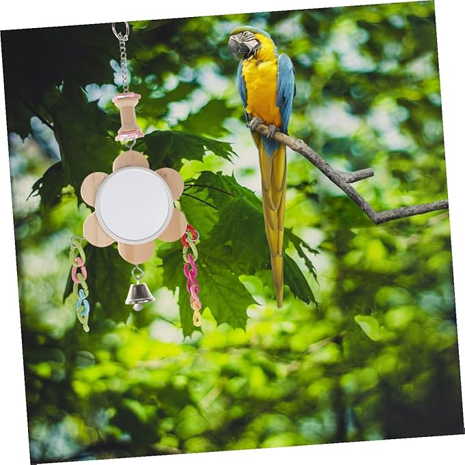 ERINGOGO Parrot Bird Mirror Hanging Chewing Swing Pet Bird Cage Accessory Sturdy Large Mirror for Cockatiels