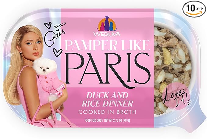 Weruva Paris Hilton Pamper Like Paris Natural Wet Dog Food, Duck and Rice, 2.75oz Cup (Pack of 10)