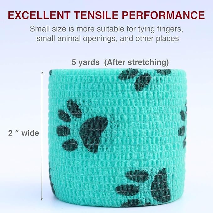 Self Adhesive Vet Wrap for Pets - Cohesive Bandage for Dog Cat Horse Wound Care, No Stick to Fur First Aid Bandage Stop Bleeding Prevent Licking, Flexible Paw Leg Tail Protector