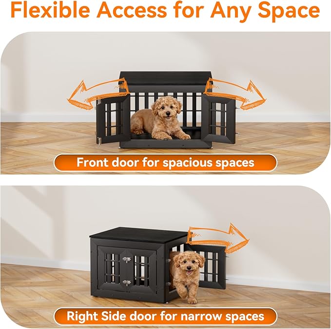 Snuowu 26" Heavy-Duty Dog Crate Furniture for Small/Medium Dogs, Rustic Wooden Dog Cage Kennel Indoor Furniture, Decorative Pet House End Table, Black