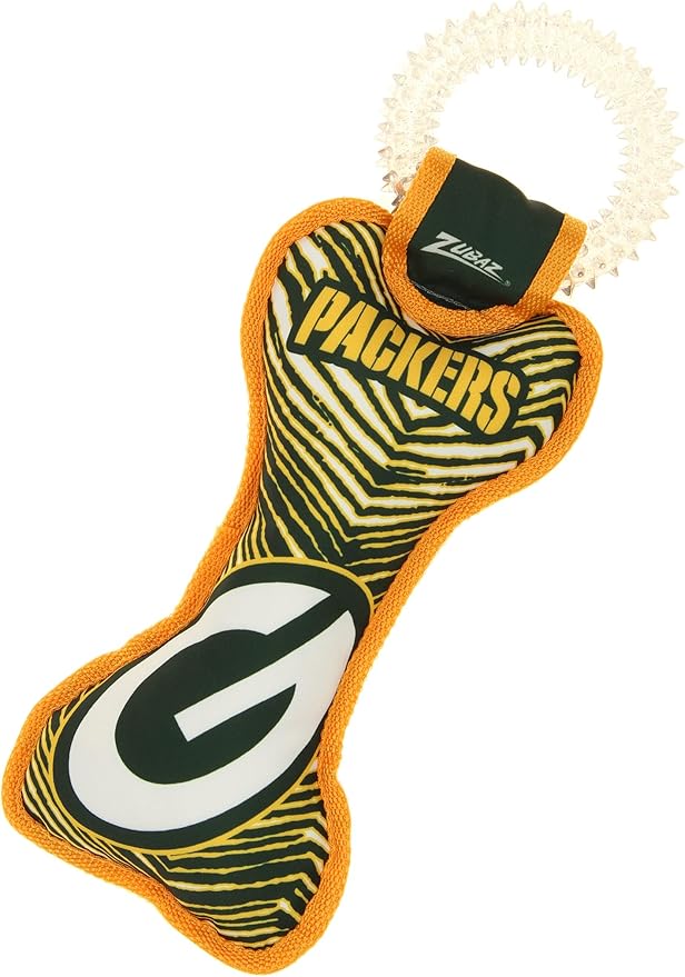 Zubaz NFL Team Logos and Colors Ring Tug Toy with Squeaker for Dogs, Green Bay Packers
