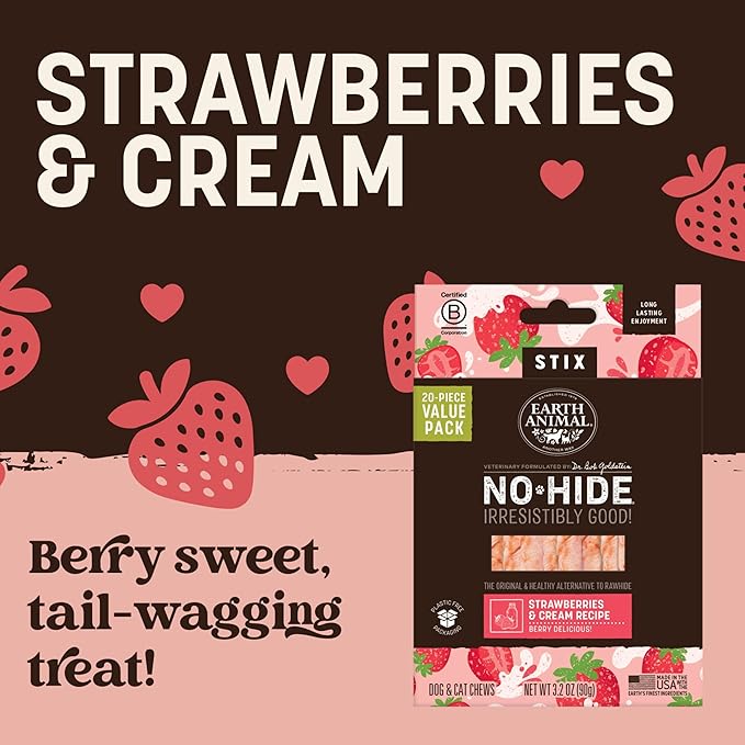 Earth Animal No-Hide Rolls Strawberries & Cream Vegetarian Recipe Small Natural Rawhide Alternative Dog Chews, 6 Pack Value Pack