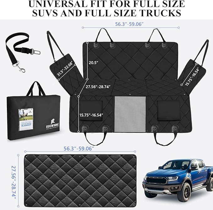 Back Seat Extender for Dogs Truck-Large Space, Dog Pet Seat Cover Back Seat with Blanket, Backseat Dog Hammock for Crew Cab Trucks F150, RAM1500, Sierra, Tundra, Silverado