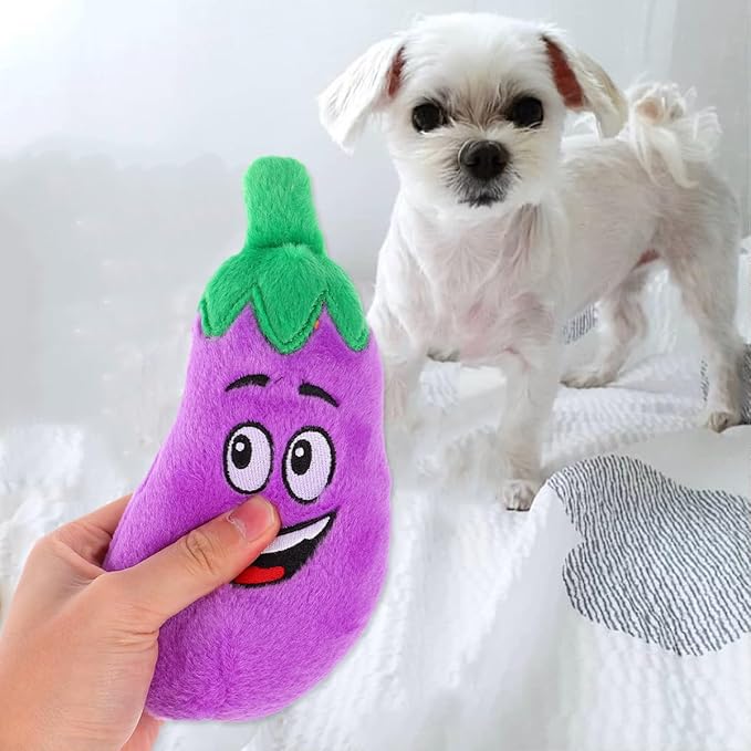 Angoily Pet Sound Toy Set 3-Pack Interactive Squeaky Dog Cat Toys Fruit Vegetable Design Educational Play for Small Dogs 9.44X3.54X3.54 Inch