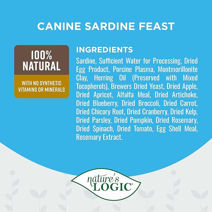 Nature's Logic Grain-Free Canned Dog Food - 95% Animal Proteins - 100% Natural Wet Dog Food Cans - No Common Allergens - All Life Stages - Ideal for Sensitive Dogs - Sardine (13.2 oz, 12 pack)