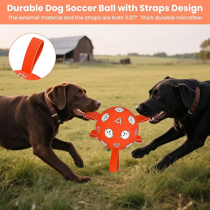 Dog Soccer Ball with Straps - Durable Jolly Ball for Dogs, Large Soccer Ball for Dogs, Dog Toys for Medium Dogs, for Pet Birthday, Outdoor Indoor Play Training Exercise