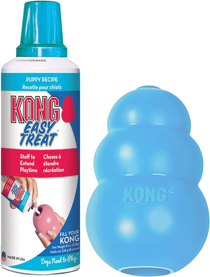 KONG - Puppy Toys for Teething with Puppy Easy Treat Stuffing (Colors May Vary) - for Medium Puppies