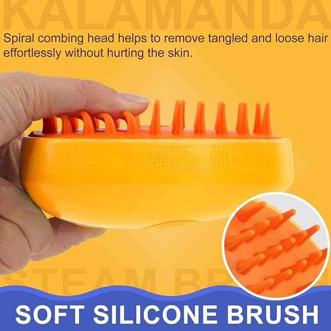 Cat Steam Brush, 3 in 1 Pet Steamy Brush, Silicone Grooming Comb with Steam, Pet Hair Remover Misting Comb for Indoor Cats Dogs(Mango Yellow/Green)