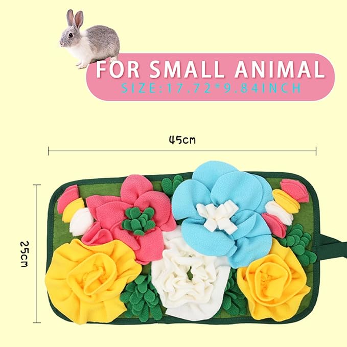 Rabbit Foraging Mat, Rabbit Toy 11.8"x11.8" Rabbits Snuffle Mat Machine Washable Polar Fleece Funny Interactive Nosework Feeding Mat Treat Dispenser for Bunny Guinea Pigs Ferrets Chinchillas (Blue)