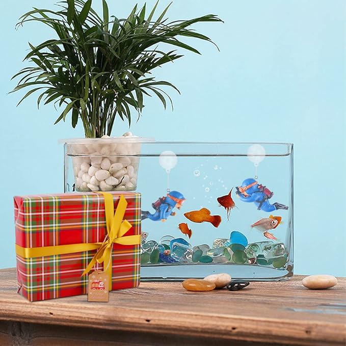 Gift Wrapped 2 Pack Fish Tank Decorations, Cute Diver Aquarium Ornaments Decor Toy with Funny Floating Device Aquarium Accessories for All Kinds of Fish and Aquatic Pets (2Pcs Blue G)