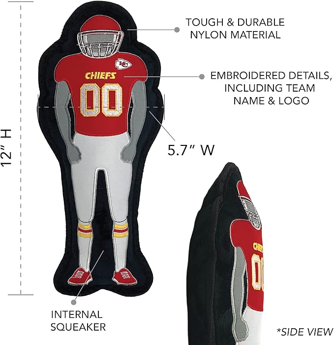 The 1st Ever Tough but Smooth Dog Toy NFL Kansas City Chiefs Football Athletes Player Tough Pet Toy. A Premium Quality Doggie Toy with Built-in Squeaker. Sports Fans Favorite Chew Toy