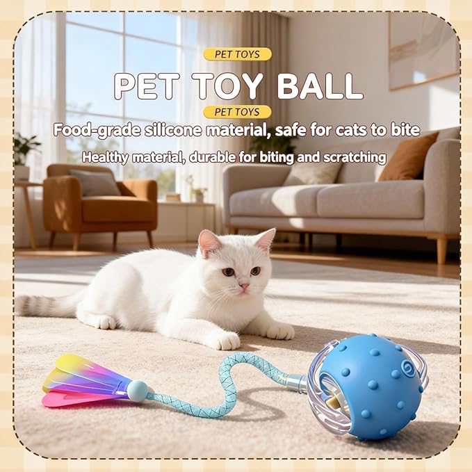 2 Pack Interactive Cat Toys for Indoor Cats with 3 Tails,Automatic Moving Kitten Toys,Cat Toys for Bored Indoor Adult Cats,Smart Rechargeable Cat Enrichment Toys for Cats to Keep Them Busy, Cat Balls