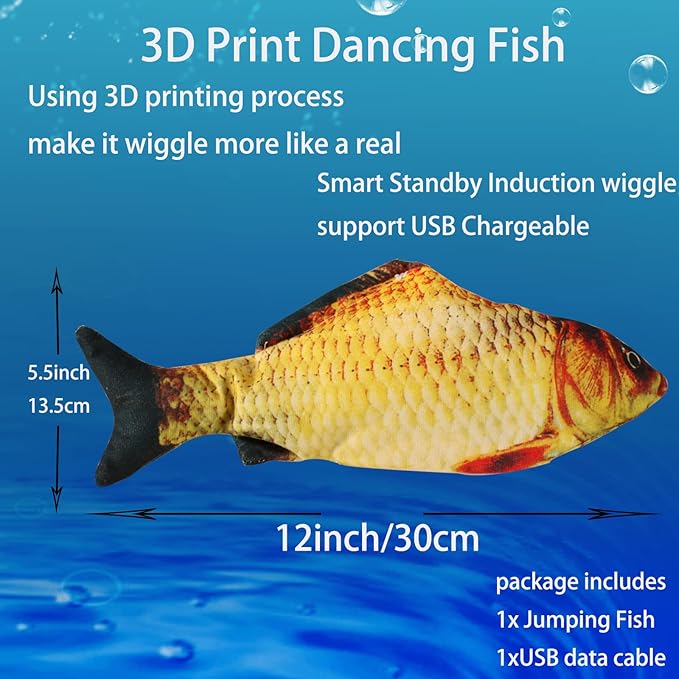 VAIZIQ Flopping Fish Electric Moving Dog Fish Toy, Floppy Cat Toys for Dog Exercise, Reducing Stress for Cats and Small Dogs