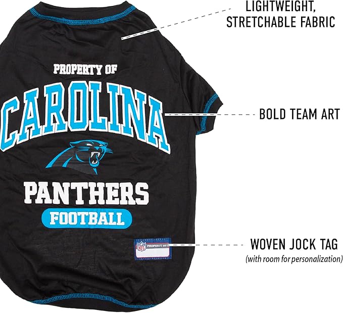 NFL Carolina Panthers Dog T-Shirt for Pets, Size Medium. Officially Licensed Pet Shirt with Team Logo, Soft Stretchable Comfort Fit Apparel for Dogs & Cats