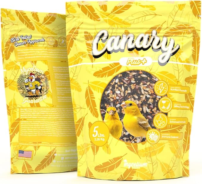 Mycelium Canary Plus Bird Seed (5 LB Bag) | High-Fat, Vitamin-Enriched Canary Food for Energy, Immune Defense & Feather Health | Organic Seed Blend for Small Pet Birds | Non-GMO & Made in USA