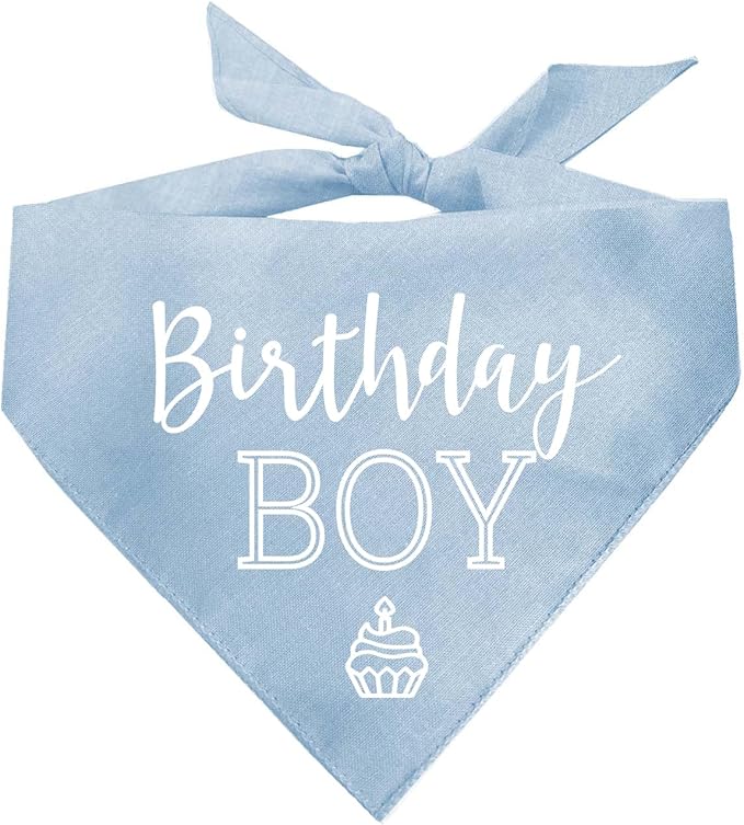 Birthday Boy with Cupcake Dog Bandana | 100% Cotton | Made in USA | Birthday | Pawty | Party Theme | Celebration Supplies | Photoshoot | Baby Blue X-Small (214)