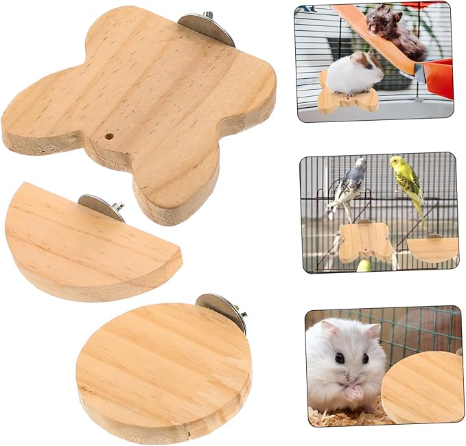 Totority 3pcs Hamster Accessories Wooden Parrot Toy Guinea Pig Stand Platform Bird Cage Decor Hamster Jump Board