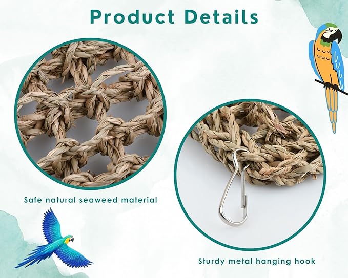 DS. DISTINCTIVE STYLE Bird Seagrass Mat Natural Grass Woven Net Hammock Bird Cage Accessories Bird Bridge for Pigeon Macaw Cockatiel Conure Budgie Cockatoo Rat Bearded Dragon