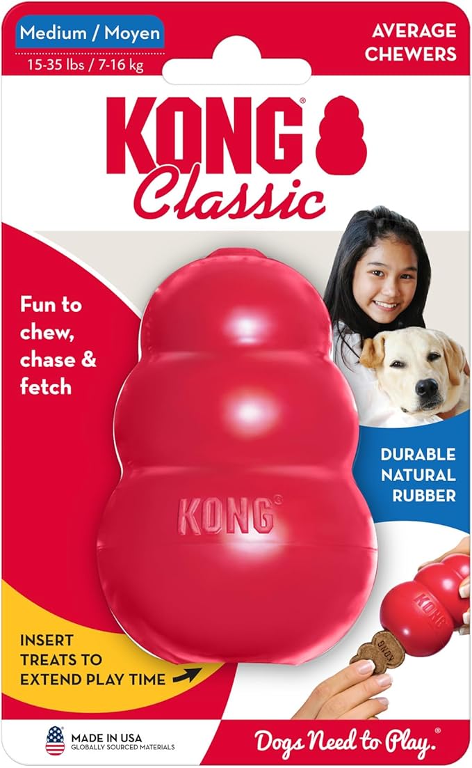 KONG Classic Stuffable Dog Toy Easy Treat Peanut Butter Spray - Fetch & Chew Toy for Dogs - with Dog Toy Filler Treat - for Hours of Fun & Enrichment - 14 oz - Medium