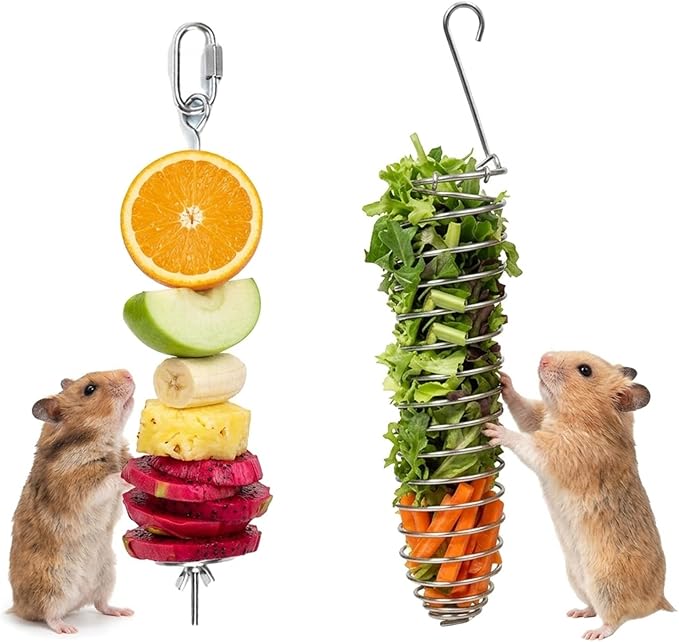 2Pcs Rat Enrichment Toys,Bird Cage Food Fruit Vegetable Holder,304 Stainless Steel Foraging Toy,Fancy Mice Cage Accessories Puzzle Toy,Hanging Rodent Toys Slow Feeder,Bird Foraging for Parakeet