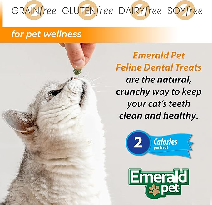 Emerald Pet Grain-Free Cat Dental Treats with Chicken – Crunchy Natural Dental Treats for Cats to Clean Teeth, Freshen Breath, and Reduce Plaque & Tartar – 11 oz Tub
