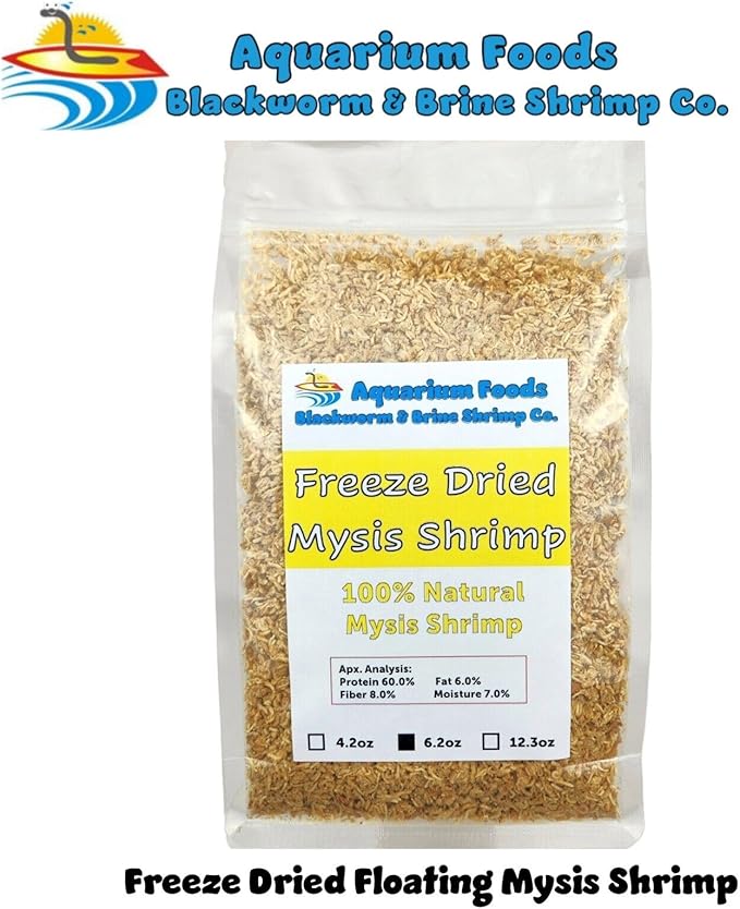 Mysis Shrimp, Floating Freeze Dried Mysis Shrimp for Marines, Corals, Anemones, All Tropical Fish, Cichlids, Discus, Tetras, Goldfish, Catfish, Koi & Pond Fish…6.2oz Clear Bag