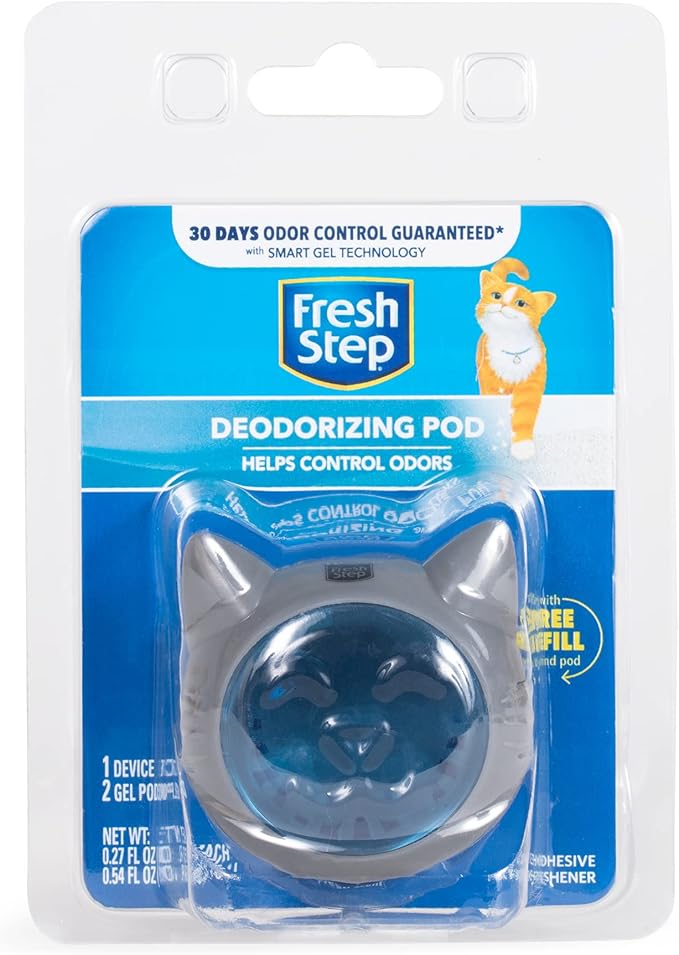 Fresh Step Cat Litter Box Deodorizing Gel Pod, Smart Gel Technology for 30-Day Odor Control, Adhesive Litter Box Deodorizer with Fresh Scent, 1 Device Plus 2 Refills, 0.54 Fl Oz