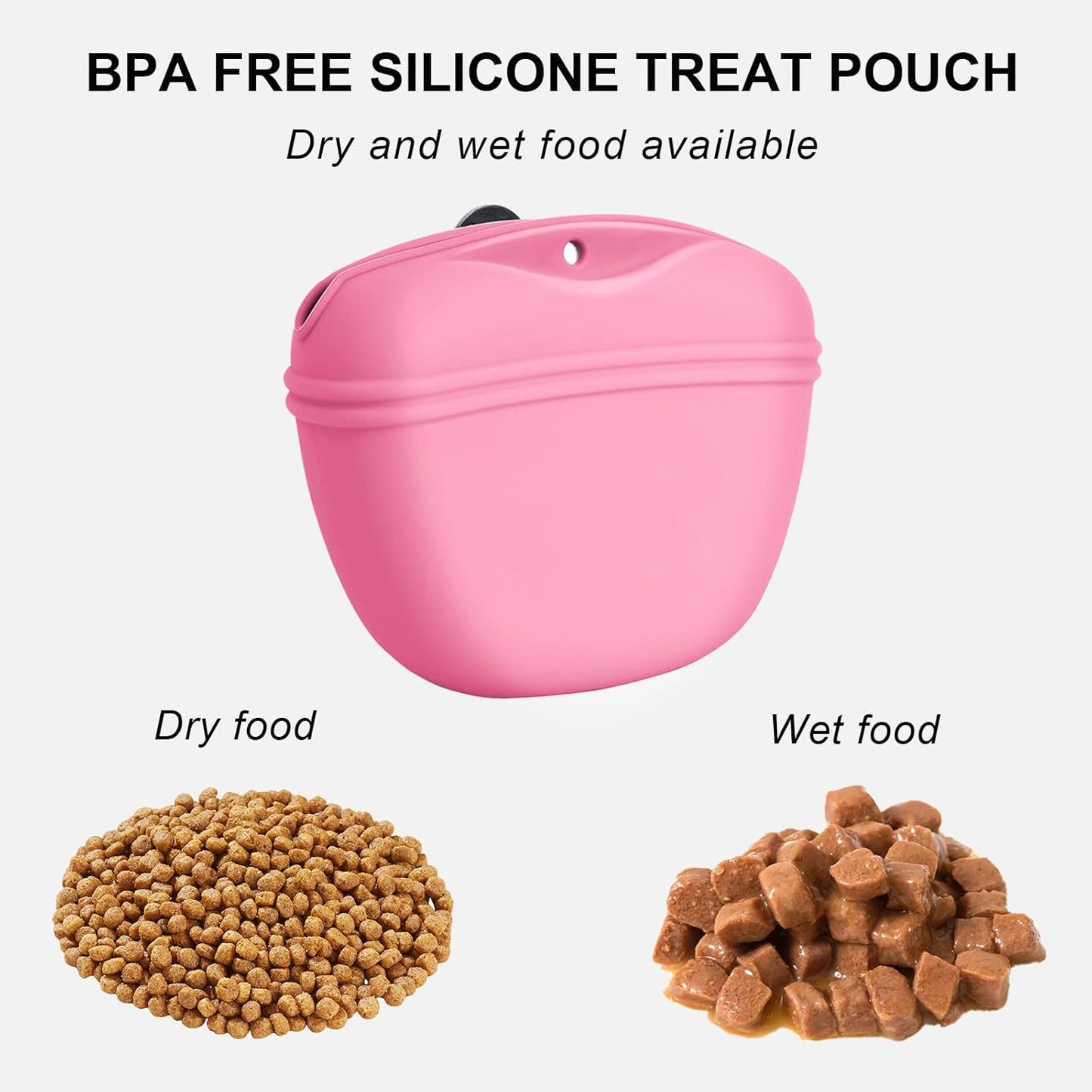 Left&Right Dog Clicker Training Kit,Silicone Dog Training Treat Pouch and Dog Clickers,Dog Treat Bag with Clicker Training for Dogs,Pet Treat Bag with Magnetic Buckle Closing and Waist Clip,Pink