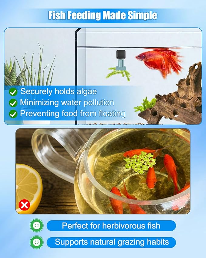 Magnetic Seaweed Feeder Clip, Aquarium Algae Nori Holder with Cleaning Brush, Fish Tank Feeding Accessory for Saltwater Freshwater Goldfish and Aquatic Pets