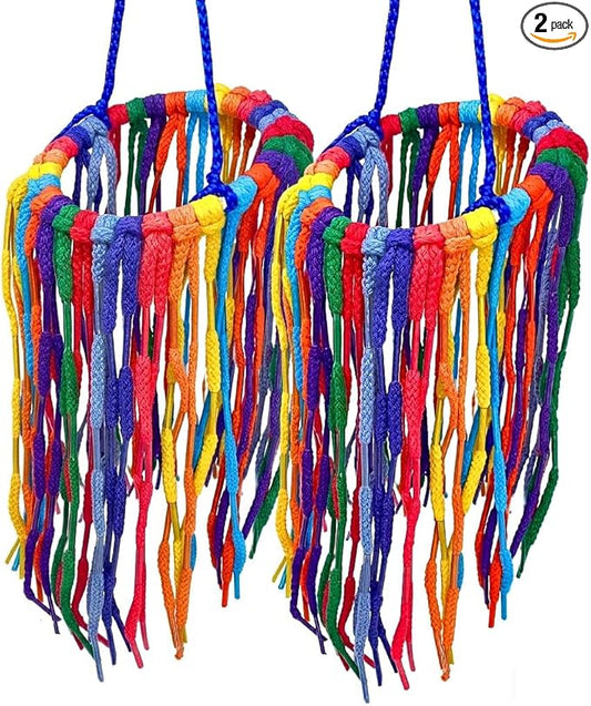 Bonka Bird Toys 51213 Large Aglet Heaven 9" Pk2 Hanging Cotton Shoelace Ring Toy for Medium to Large Birds Like Eclectus Amazons African Greys
