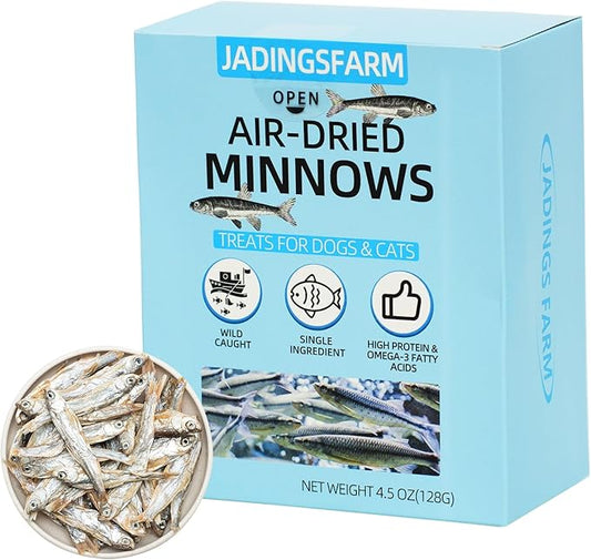 4.5 oz Natural Air-Dried Minnows for Dog and Cat Treats, 100% Natural, High-Protein Cat & Dog Treats, Single-Ingredient Fish Snacks for Training