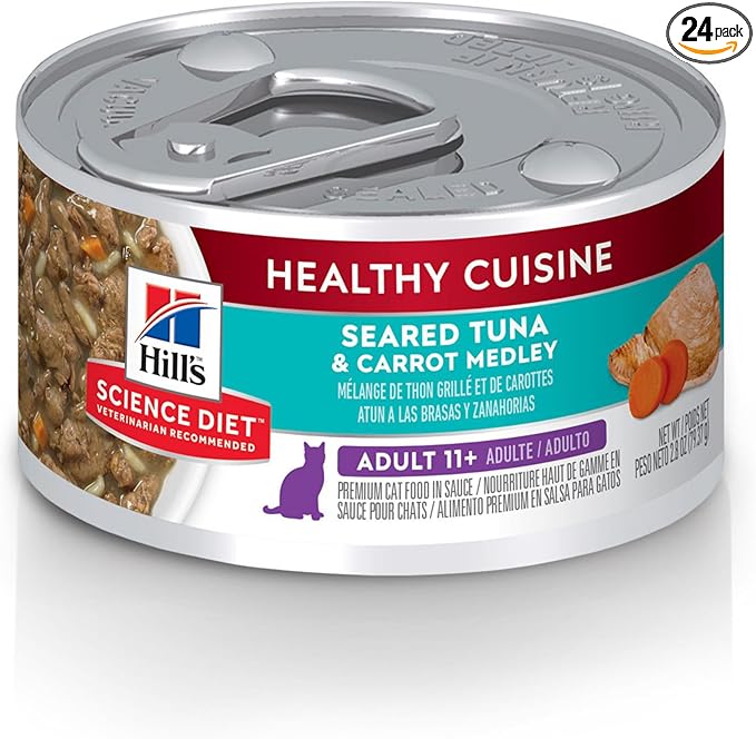 Hill's Science Diet Senior 11+ Healthy Cuisine Wet Cat Food, Tuna & Carrot, 2.8 oz. Cans, 24-Pack