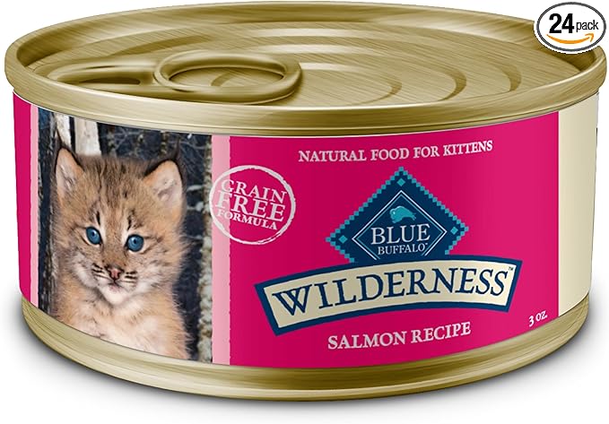 Blue Buffalo Wilderness Natural High Protein Grain Free Wet Food for Kittens, Salmon Pate, 3-oz, 24 Count
