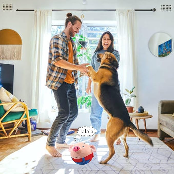 Generic 2024 New Update Cute Active Moving Pet Plush Toy, Interactive Dog Toys Squeaky Rolling Moving Talking Ball Toy, Washable Cartoon Pig Plushies, Bouncing Music Toy for Dogs Cats (Hamster)