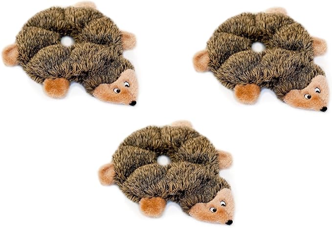 ZippyPaws - Loopy - No Stuffing Squeaky Plush Dog Toy - for Small and Medium Dogs - Hedgehog - 3 Pack