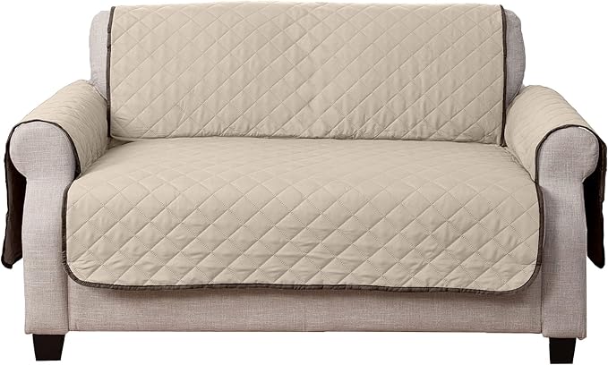 Furhaven Water-Resistant & Reversible Loveseat Cover Protector for Dogs, Cats, & Children - Two-Tone Pinsonic Quilted Living Room Furniture Cover - Espresso/Clay, Loveseat