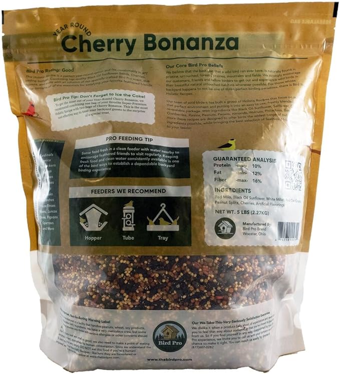 Bird Pro Holistic Bird Seed - Premium Seed for Backyard Feeding (5 Pounds, Cherry Bonanza)