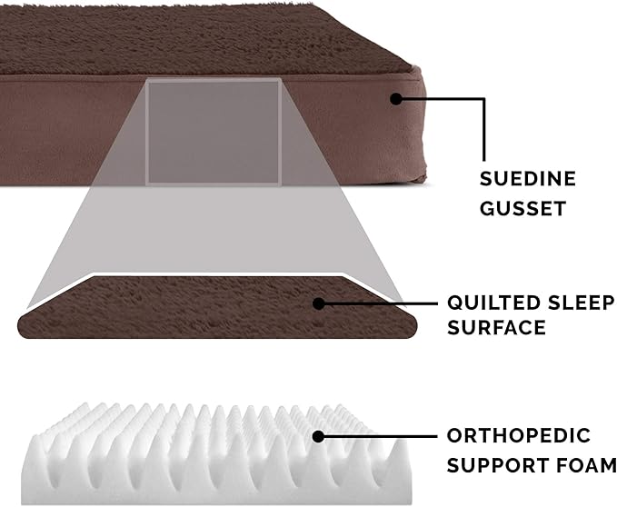 Furhaven Orthopedic Dog Bed for Large/Medium Dogs w/ Removable Washable Cover, For Dogs Up to 55 lbs - Terry & Suede Mattress - Espresso, Large