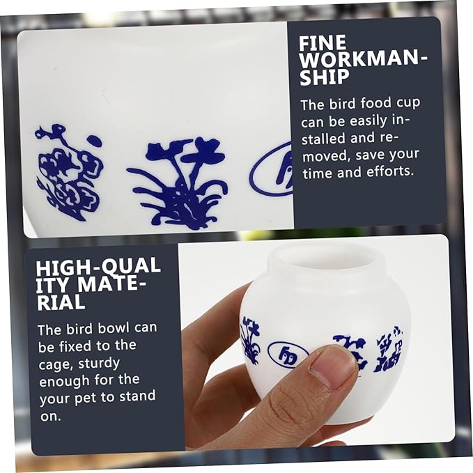 VOSAREA 5pcs Small Round Parrot Food Bowl Set with Blue and White Porcelain Pattern Bird Water Cup Bird Cage Feeder for Cockatiel Parakeet Pet Supplies