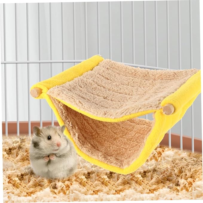 ARTIBETTER Double Layer Small Animal Hammock Soft Plush Hanging Bed for Ferrets Hamsters Small Birds Cage Accessory Yellow Cozy Hideout