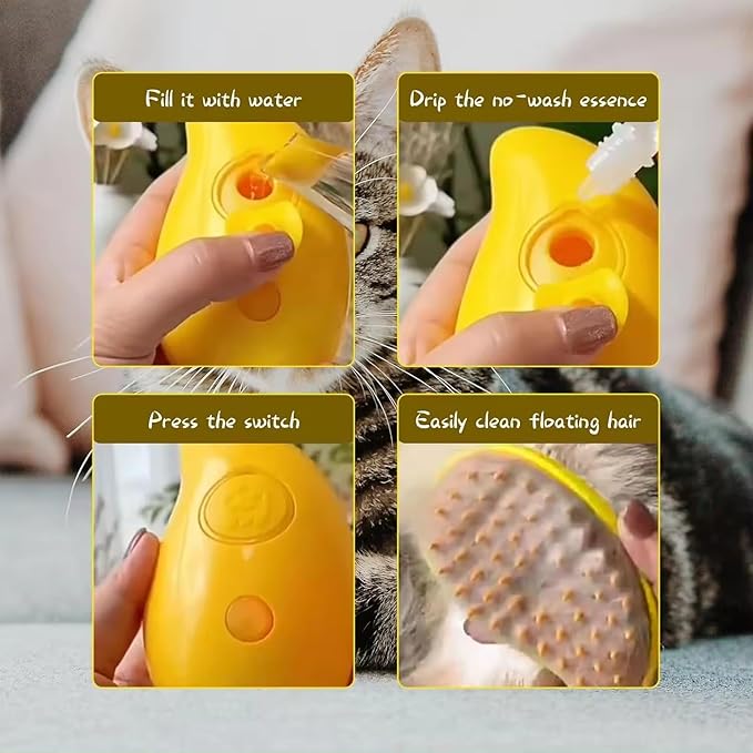 Steamy Cat Brush - 3-in-1 Self-Cleaning Grooming Tool for Cats and Dogs, Cat Steamer Brush for Massage - Removes Tangled And Loose Hair