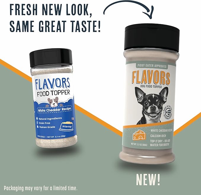 BEAUMONT BASICS Flavors Food Topper for Dogs, Delicious Seasoning for Dog Food, Natural, Grain-Free Kibble Seasoning and Treat Mix for Picky Dogs and Puppies, White Cheddar Recipe, 3.1-Ounce
