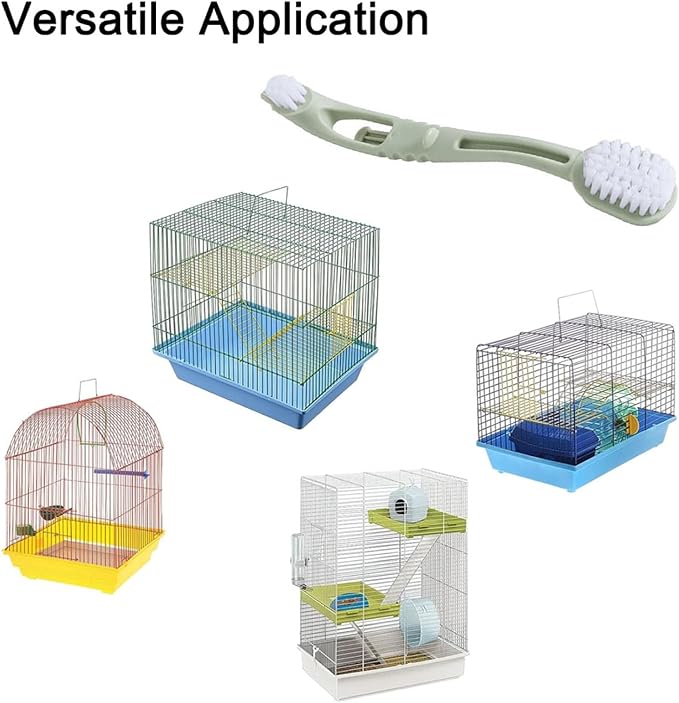 TopHomer 5 Pcs Bird Cage Cleaner with Two Brush Heads, Bird Cages Brushes Long Handle Tool for Cleaning Birds Parrot Cages Pet Supply Cage Accessory (Green)