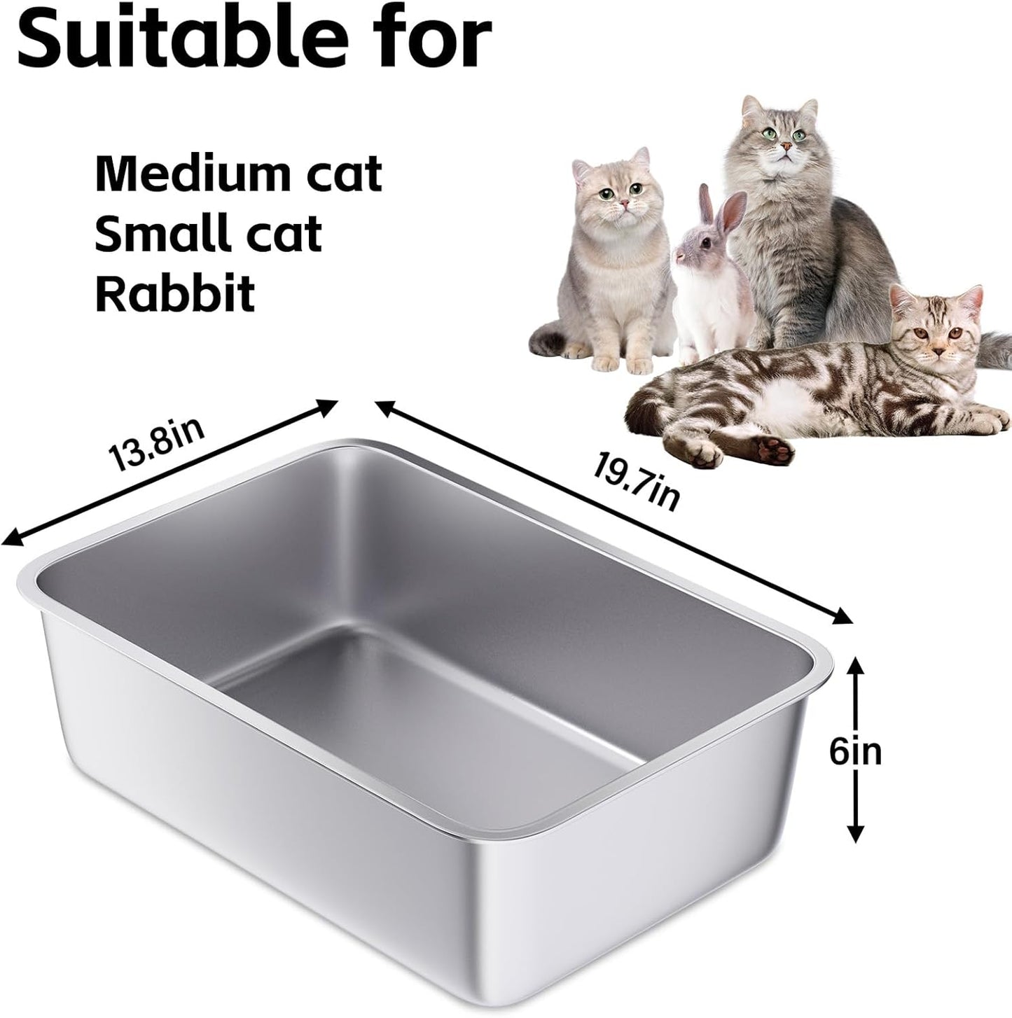Stainless Steel Litter Box-Metal Litter Box Large for Cats Easy to Clean,Large Metal Cats Box Litter, Litter Boxes for Cat/Kitty/Rabbits,Non Stick, No Smell