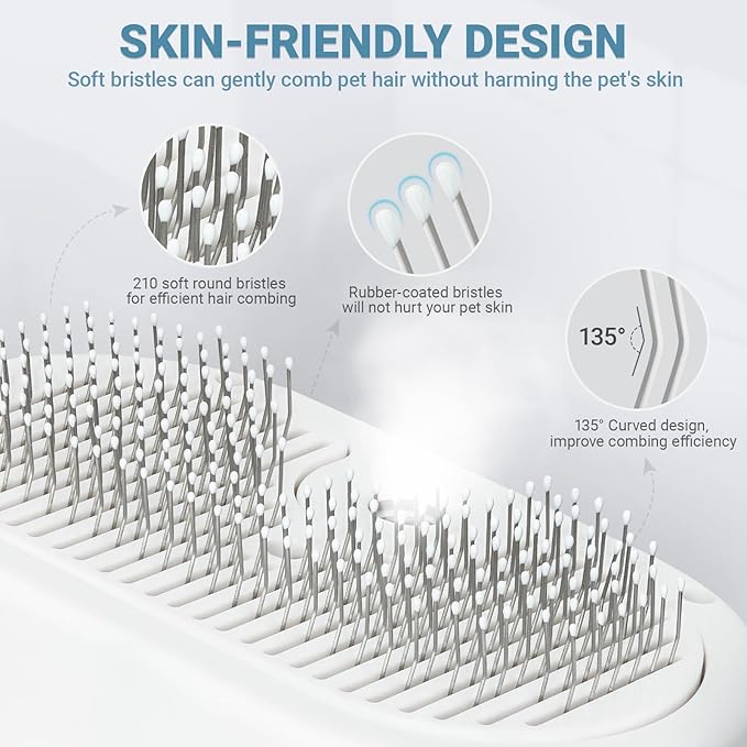 Pjordo Pet Steam Brush for Cat & Dog, 5-in-1 Pet Spray Hair Removal Comb for Reducing Shedding, Grooming Brush for Long Short Haired Cat & Dog, No-Rinse Foaming Cleanser for Cleaning Paw