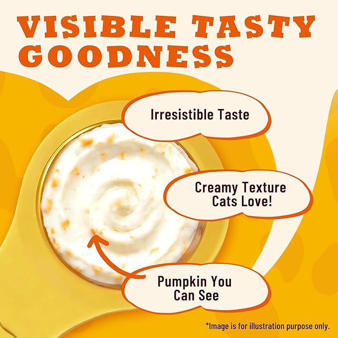 Lickable Cat Treats with Lick-Up Spoons, Healthy Pumpkin Wet Cat Snacks for Digestive Support, Grain-Free Kitten Treats with Taurine, Vitamins & 70% Real Chicken, 10.16 oz (24 Spoons)