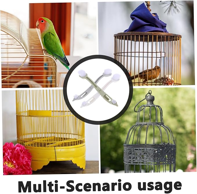 Milisten 3pcs Bird Cage Cleaning Brush with Dual Essential Pet Cage Cleaner Tool for Birds Small Animals Handle Design for Easy Efficient Cleaning Soft Bristles Protect