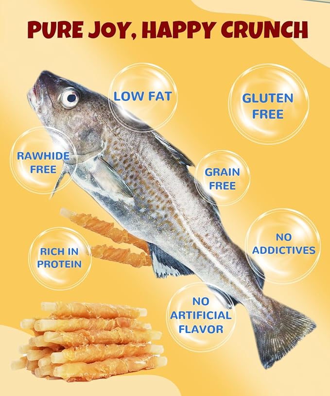 Chicken Wrapped Cod Sticks Dog Treats High Protein Fish & Chicken Jerky Rawhide Free Healthy Dog SnacksRich in Omega-3 Natural Training Treats for All Breeds 10.6 oz
